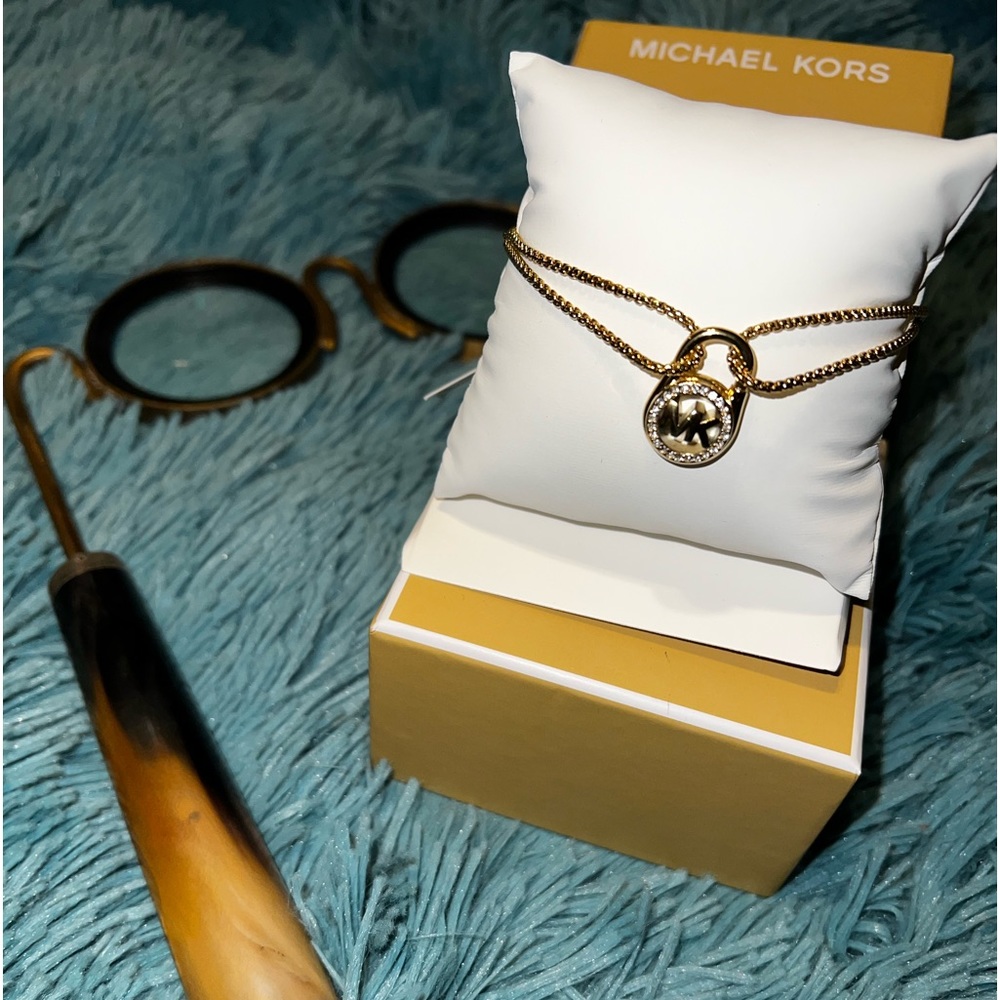 Michael Kors MK Padlock Slider Gold  Bracelet w/ Crystals Accents